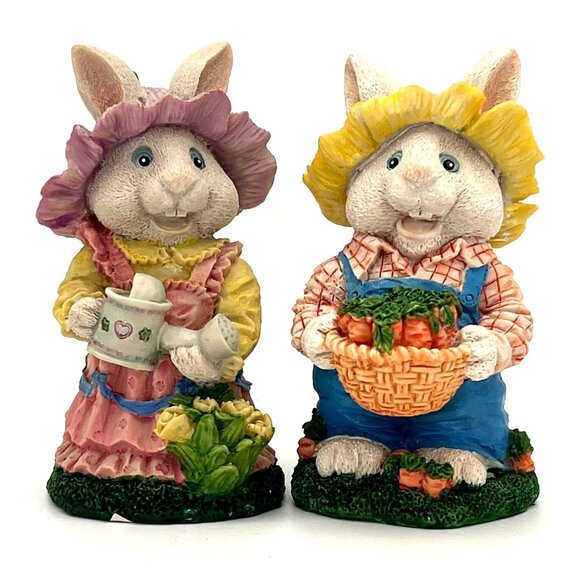 D.M.E. Inc. Other - Vintage 1998 Easter Bunny Rabbit Couple Figurines Gardeners D.M.E. Inc. Dallas